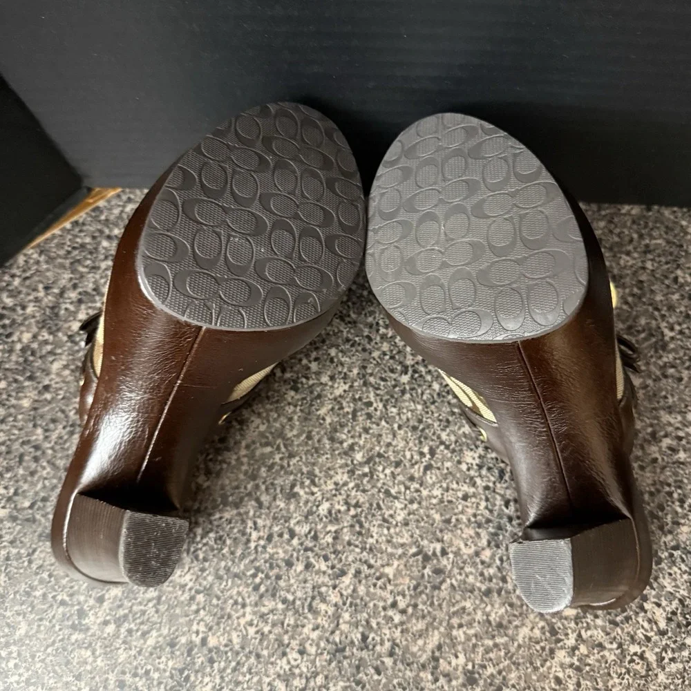 Coach Mule Clogs Womens Size 7B Y2K Brown Jodey Signature Logo Medallion Charm